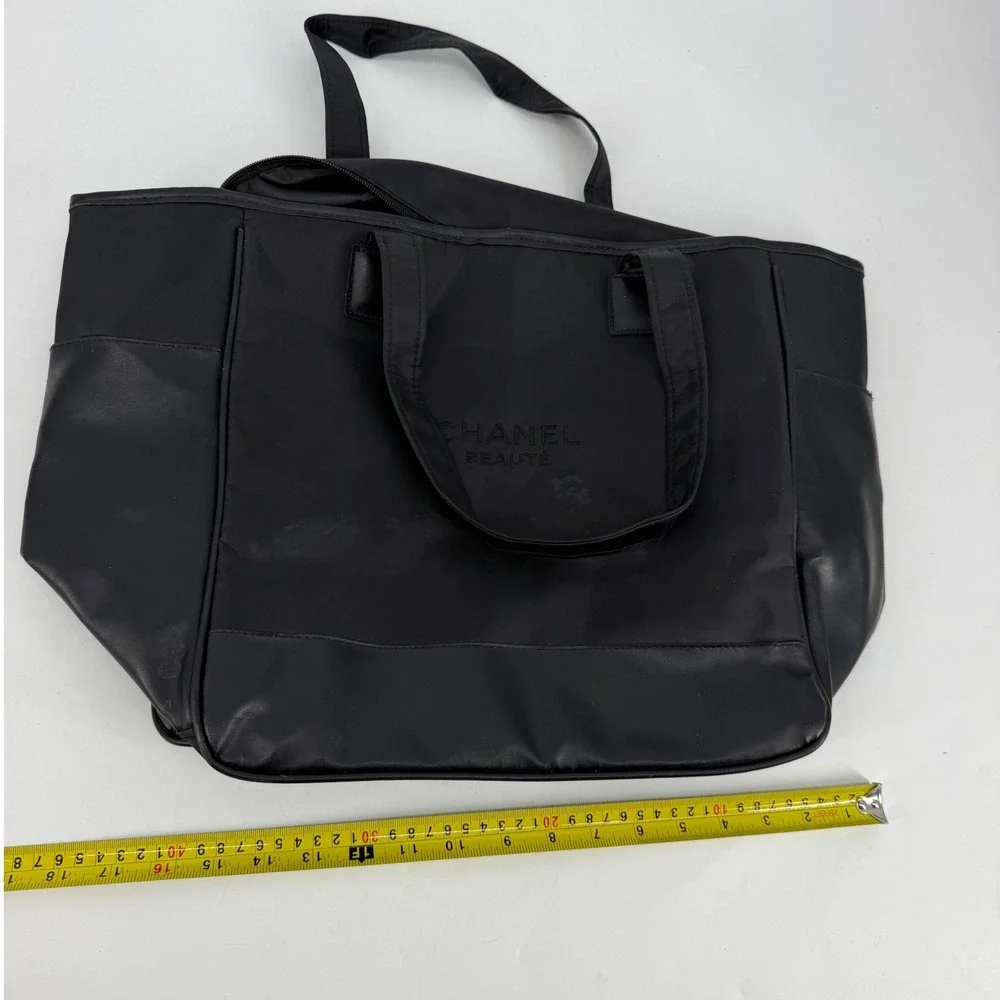 Chanel Beaute Black Nylon Tote Bag VIP Gift Large Shoulder Bag Travel Carryall